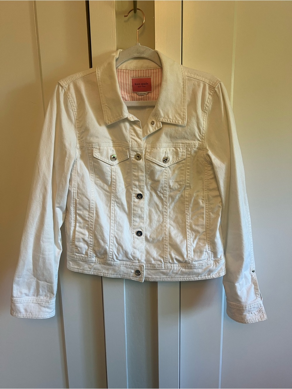 kate spade White Denim Jacket w/Pink Stripe Trim - Picture 5 of 9